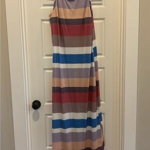 Striped Sleeveless Maxi Dress in Blue, Red, Peach & White